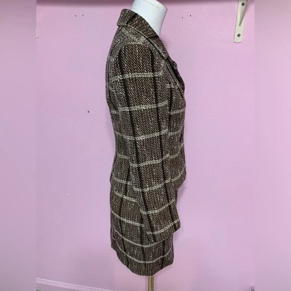 Vintage bebe Brown Tweed Blazer Skirt Suit Set - Picture 4 of 16